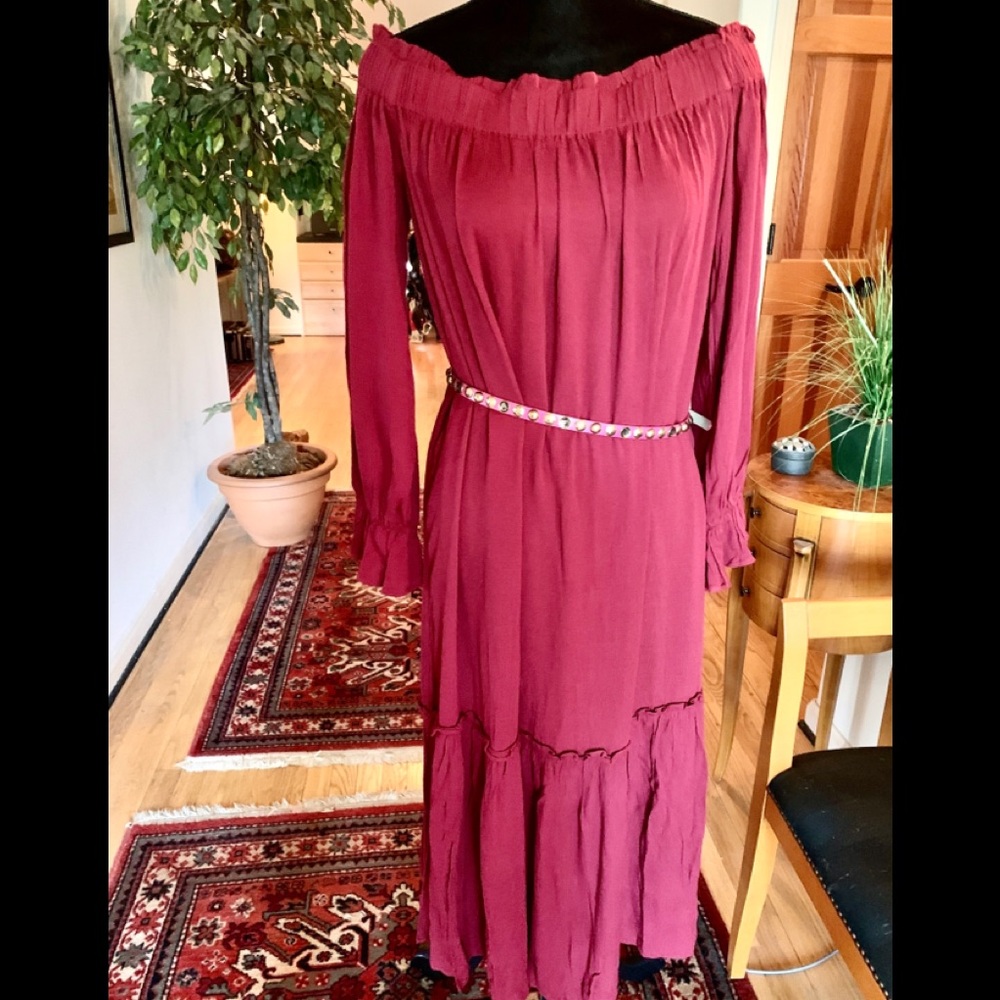 NWT Re:Named cranberry red peasant dress.